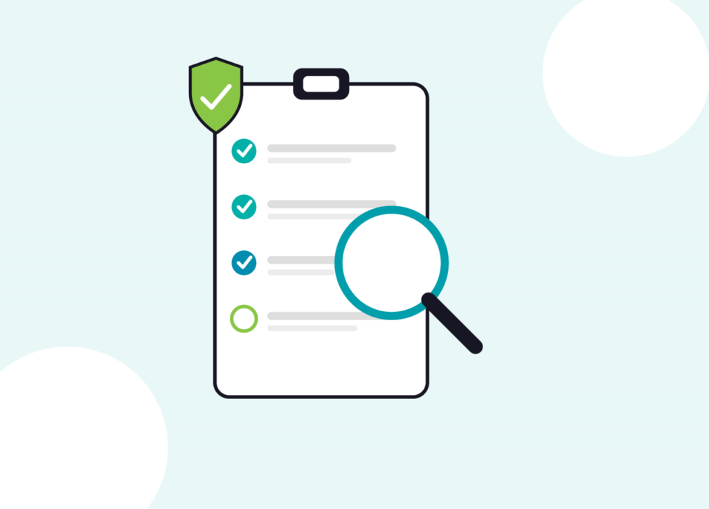 Illustration of a checklist with a magnifying glass and security shield, representing how to evaluate a website maintenance provider